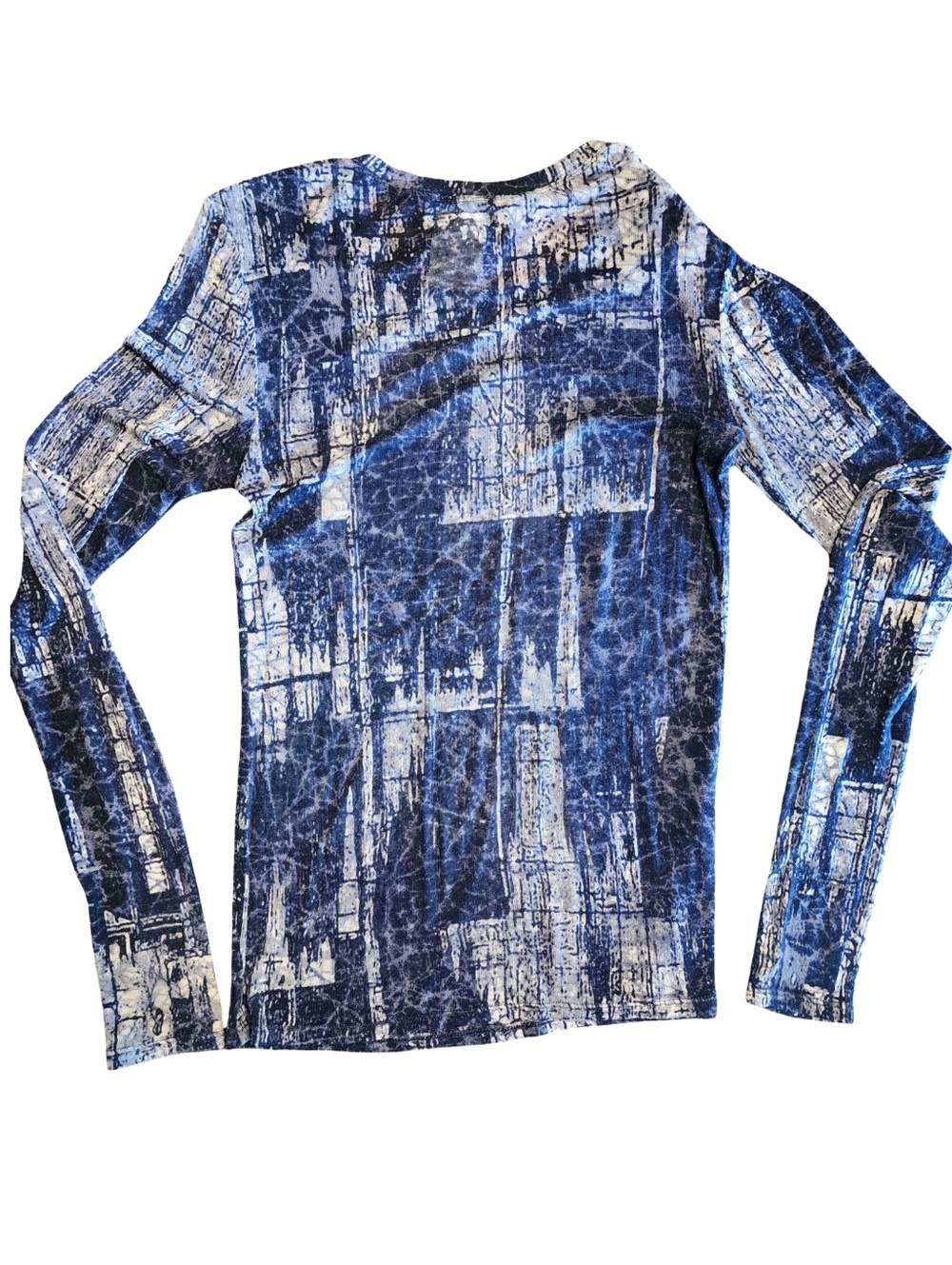 BCBGMAXAZRIA Artistic Contemporary Y2K Aesthetic Crewneck Longsleeve Top, Indigo - Picture 2 of 4